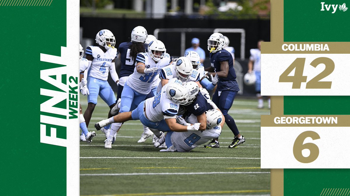 OFF TO A ROARING START. 

<a href="/CULionsFB/">Columbia Football</a> topped Georgetown on the road, 42- 6. to claim the Lou Little Cup. The defense caused three turnovers and the offense totaled 462 yards. In their first two games, the Lions have outscored their opponents, 80-9. 🌿🏈