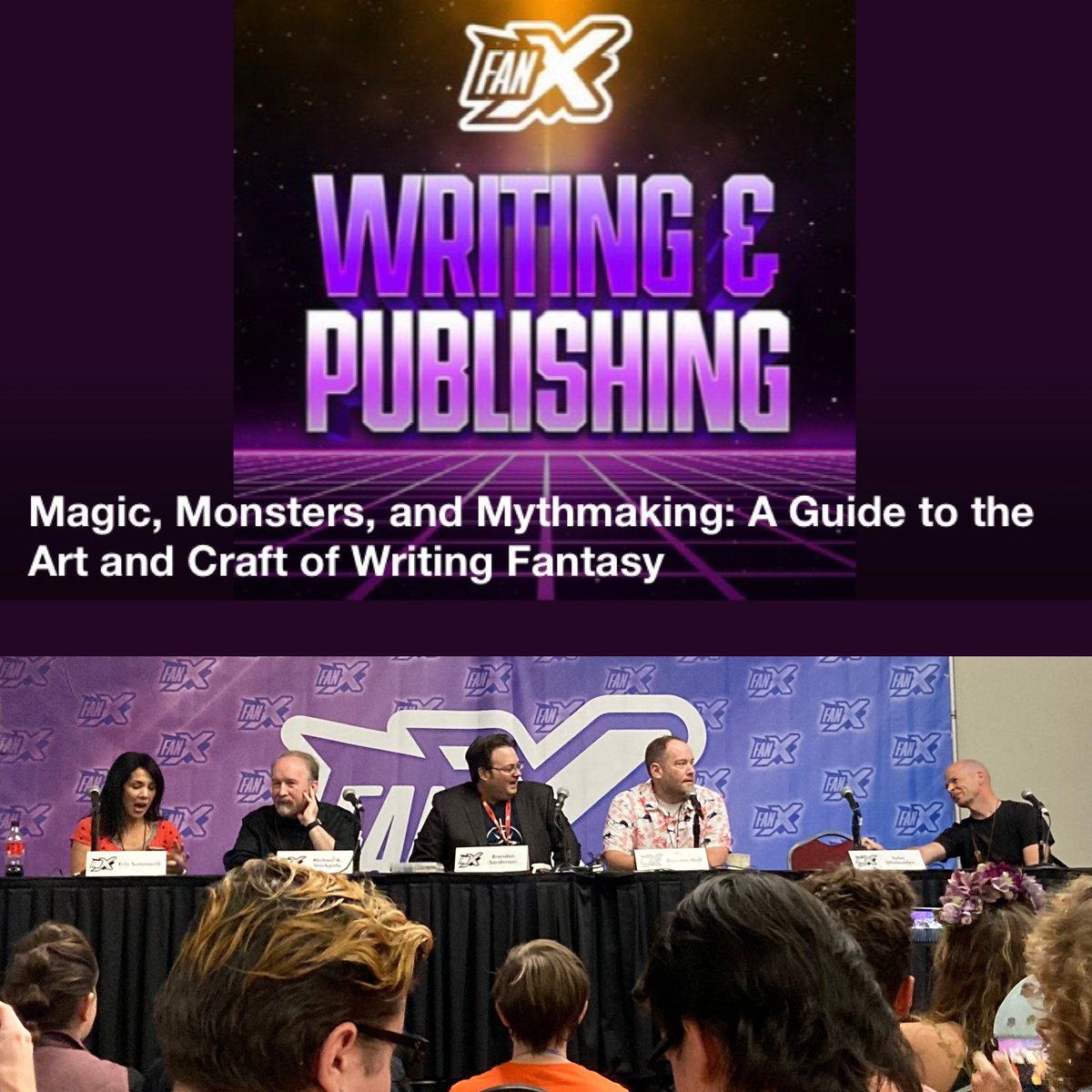 rachel_reviews's tweet photo. Panel 2 on Fantasy Writing. Brandon Sanderson was in a ward with me back in 2005 and I read an ARC of Elantris. Totally got the inside scoop lol #FanX #fanx22 https://t.co/vYVTSAicqj