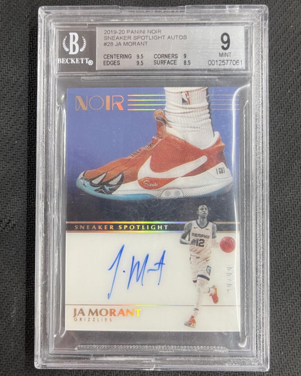 CardHobbyOF's tweet photo. 2019-20 Panini Noir Sneaker Spotlight Ja Morant 29/99
Item number: 220920042042453
#nba #memphis #grizzlies #ja #morant #jamorant #nike #adaptbb #custom #sneakers #panini #paniniamerica #basketball #sportscardscollection #sportscards #tradingcards https://t.co/YIVXv93mEE
