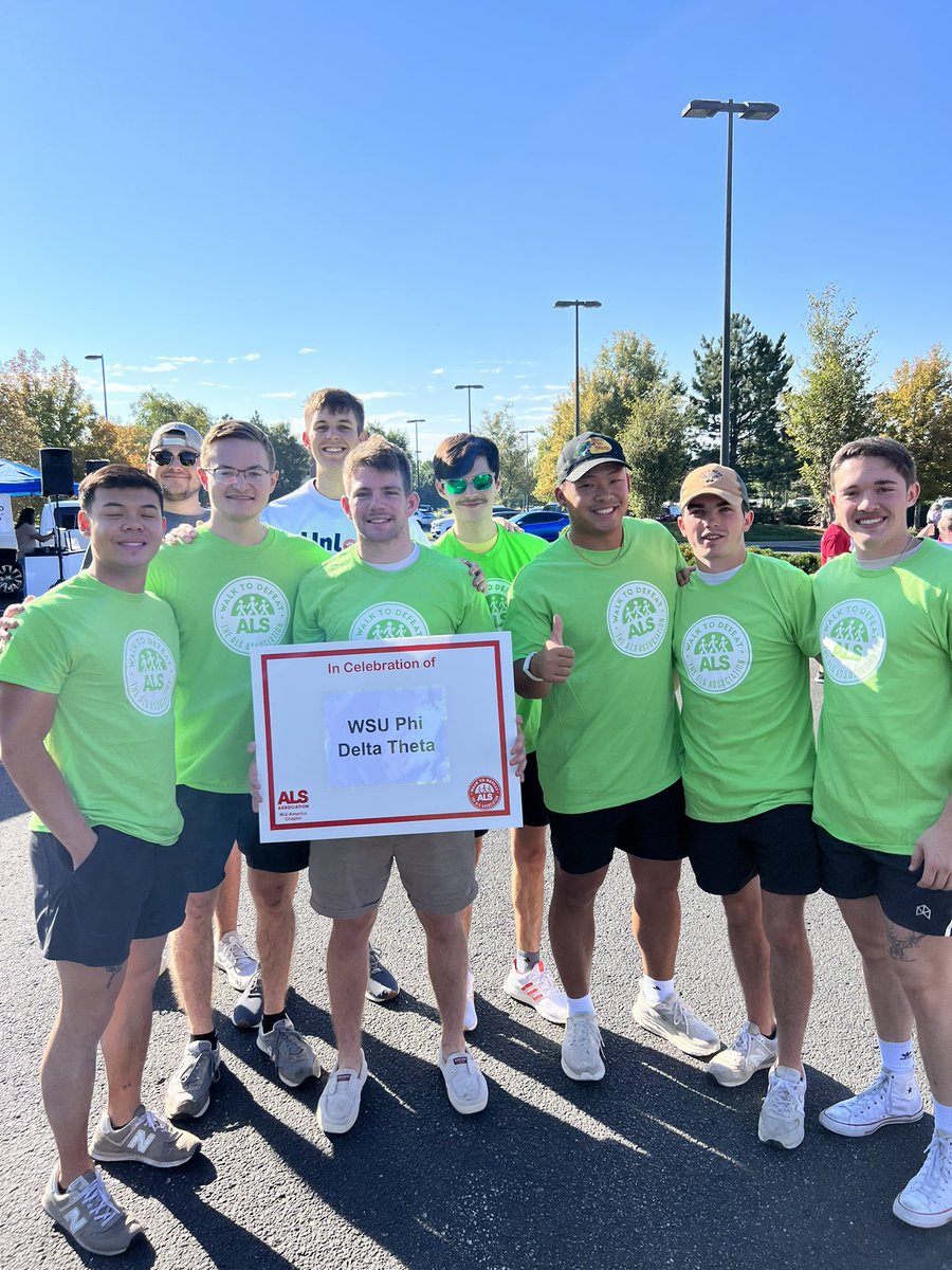 wsuphidelt's tweet photo. Today our brothers participated in the annual ALS walk. Every year, we walk in remembrance of the lives lost to ALS and raise money to help find a cure. What a great experience! https://t.co/vnM49luCMg