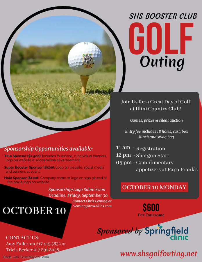 SHSBoosterClub1's tweet photo. Our 2022 Golf Outing is coming up &amp; the registration deadline to register is only a week away Friday, September 30!  Register online now at https://t.co/rgwWRETeWW. 

THANK YOU to Springfield Clinic for sponsoring this year's outing. #redblackboosters #senatorpride https://t.co/0PAtHQ2AA9