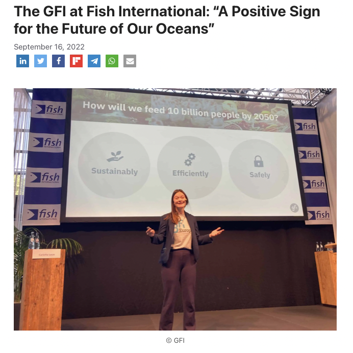 GoodFoodInst's tweet photo. .@GoodFoodEurope's Carlotte Lucas attended the #FishInternational trade fair to demonstrate the enormous potential for alt seafood to relieve pressure on our overfished oceans and share opportunities in the sector.

@vegconomist covers her top takeaways: https://t.co/nByb0kbQY3 https://t.co/VcSa7TDaHK