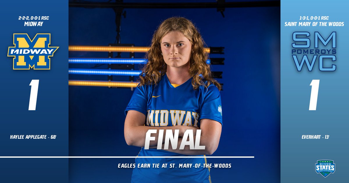 GoMidwayEagles's tweet photo. .@MidwayWSoccer records their second tie of the season with a 1-1 draw at St. Mary-of-the-Woods!

Haylee Applegate scores her fourth marker of the season off an assist by Mariana Casey!

Eagles are now 2-2-2 overall &amp; 0-0-1 in @RiverStatesConf play! https://t.co/JRHu3EAcTk