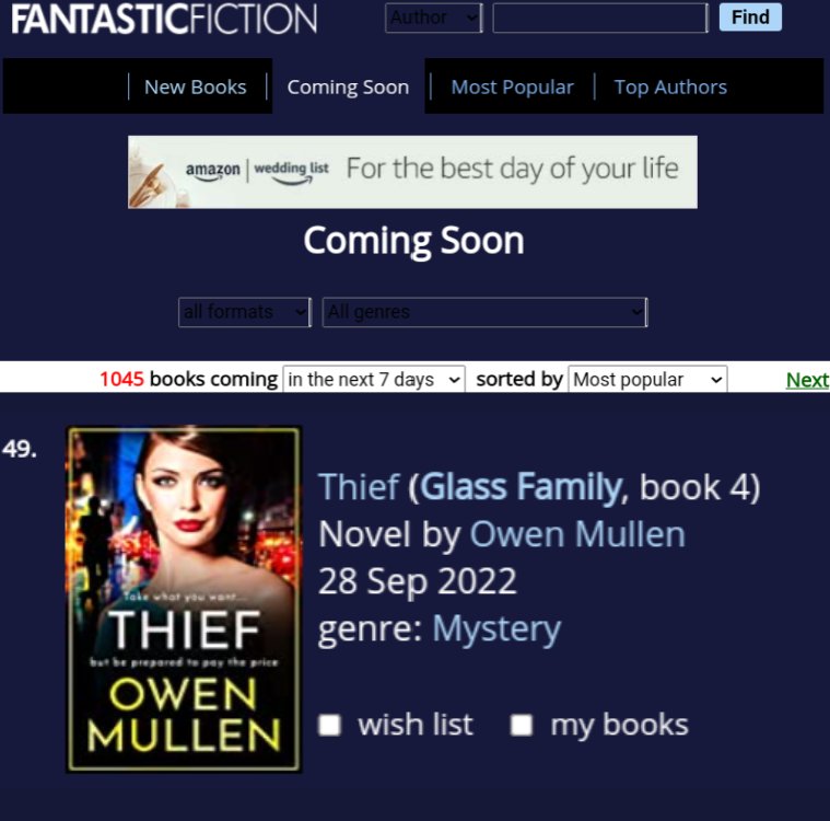 OwenMullen6's tweet photo. Great to see #thief in the #top50 on this terrific #bookshelf 
#fantasticfiction #crimethriller #crimefictionlover #comingsoon #preorderyoursnow #bestsellingseries https://t.co/ncNGnFetQ7