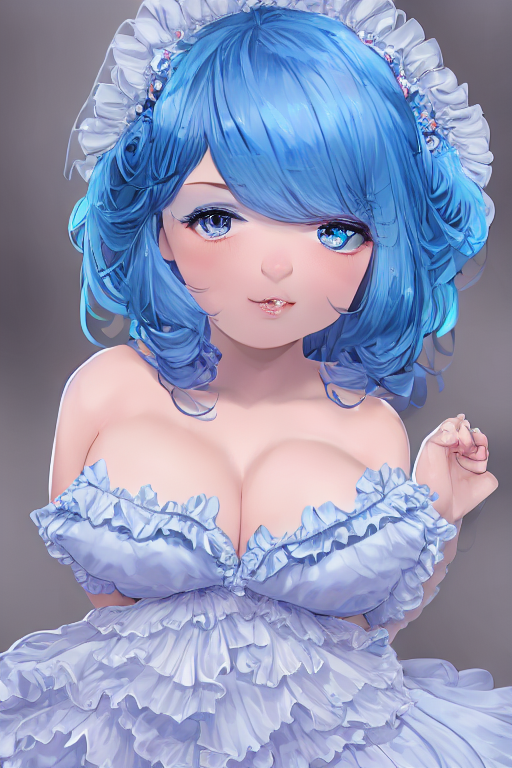 りん様 the_bad9081 『(大きな胸 フリルのついたパーティドレス 青髪 美少女)』