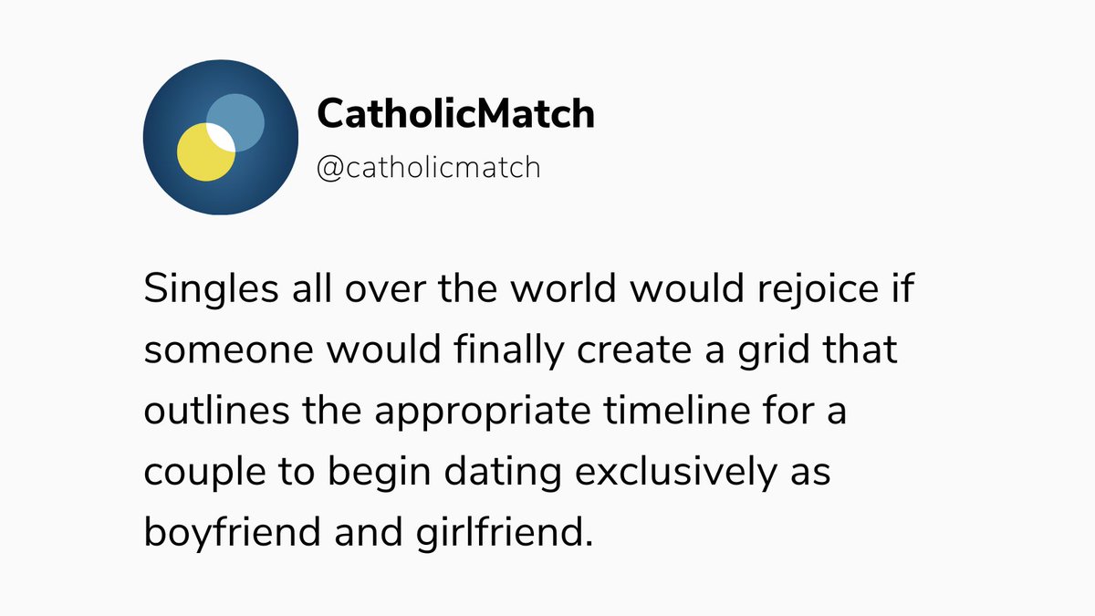 CatholicMatch's tweet photo. The exclusivity question. Ugh. We've all been there.
Read more on this hot topic: https://t.co/sZIH7VF1Up
#CatholicMatch #CatholicSingles #OnlineDating #CatholicTwitter #SingleCatholics #Dating #Relationships https://t.co/1W4y1Ea3US