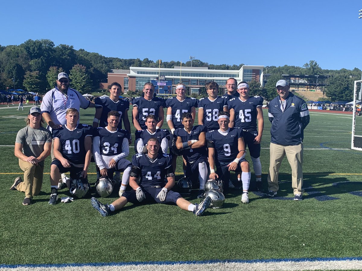 LVC ILBs celebrating a big win over Wilkes <a href="/LVCFootball/">LVC Football</a>