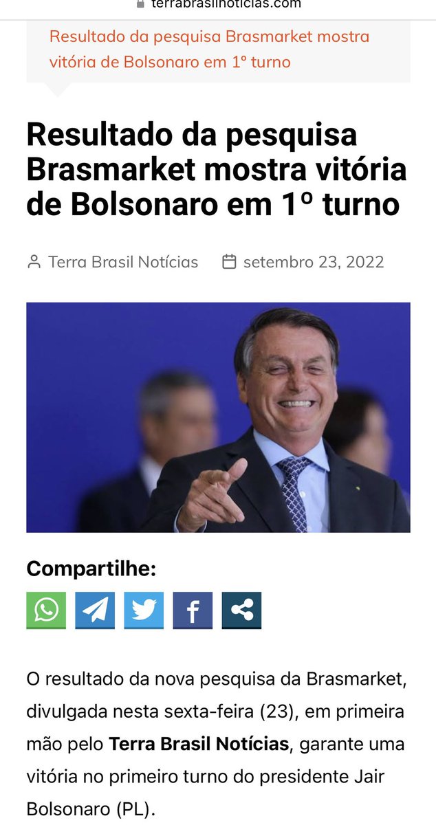 Vai ser no 1o turno. Este instituto vai acertar sozinho. Ele optou por não espancar a realidade.
