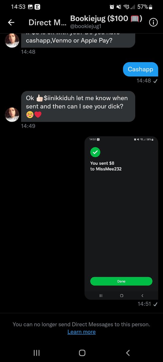 james18659583's tweet photo. Don't buy from her! Sent her the money and immediately blocked me #scammer #buyingconent #sellingcontent https://t.co/sKy8kKqLjr