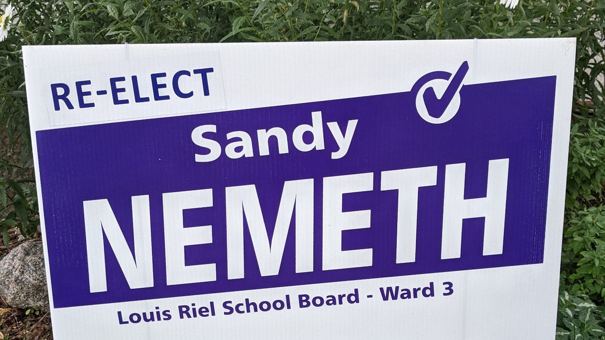 SandyNemeth's tweet photo. October 26 is election day and the signs are ready; here's what I'd like you to know about me as I run for 
re-election to the @louis_riel_sd school board. https://t.co/ecWiuqtg8r https://t.co/M0rQs5K01o