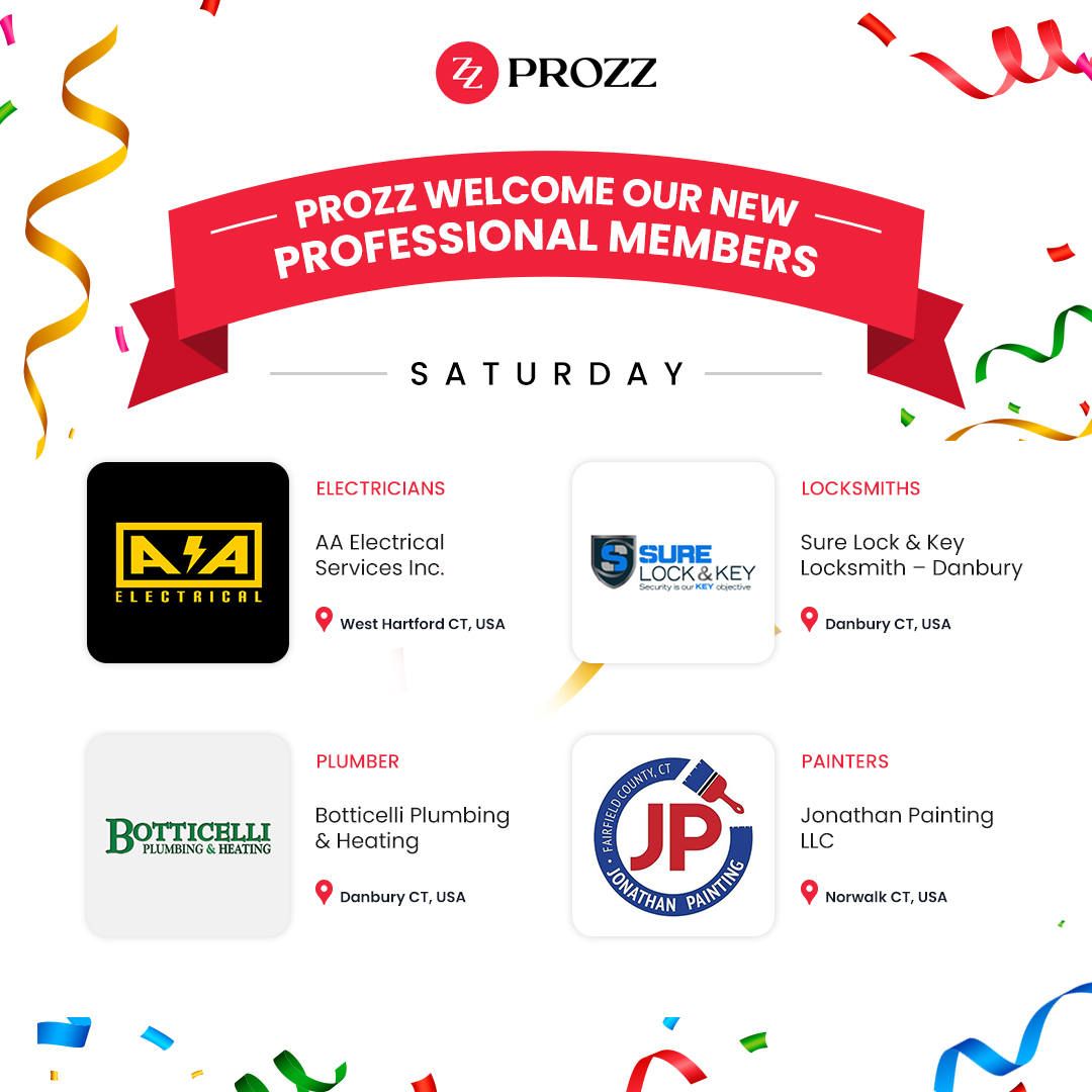 Prozz10's tweet photo. We are pleased to announce our top professionals for the Saturday
Congratulations to Following Business Owners!!
★AA Electrical Services Inc.
★Sure Lock & Key Locksmith – Danbury
★Botticelli Plumbing & Heating
★Jonathan Painting LLC
Well deserved!
#Prozz https://t.co/EIGMCSMaNY