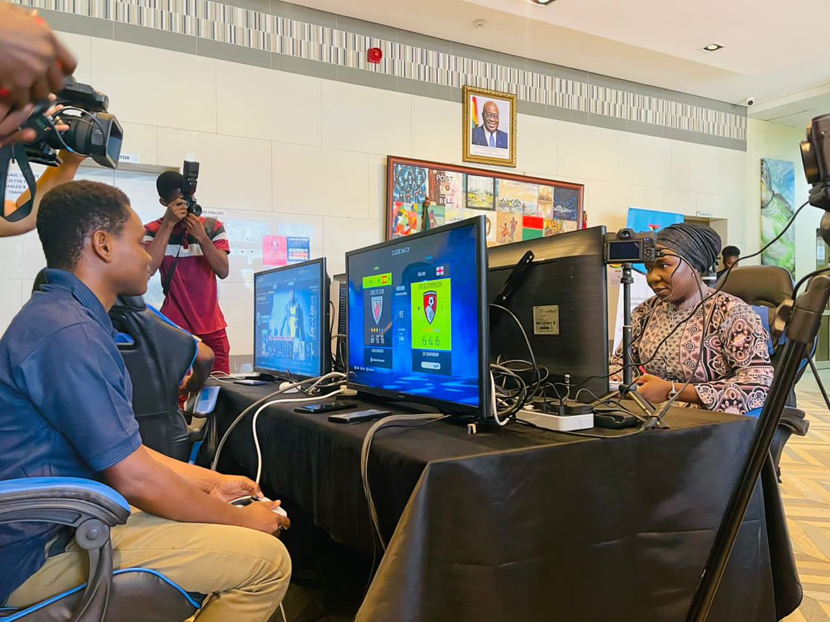 esportsGhana's tweet photo. The GaMePAd is the future, 🇬🇭Deputy Information Minister @Fatimatu_A takes on EAG Pres.@Kwecy #GamingAfriCa #EAG #EsportsGH #GhBloggers  @ESportsANews @Sen_Games @Ivoire_eSports @hischoolesports @RagnoEsports @PlayProvince  @ghana_league @gyaigyimii @GE_Federation
@UPGTournament https://t.co/NGBp6ytInJ