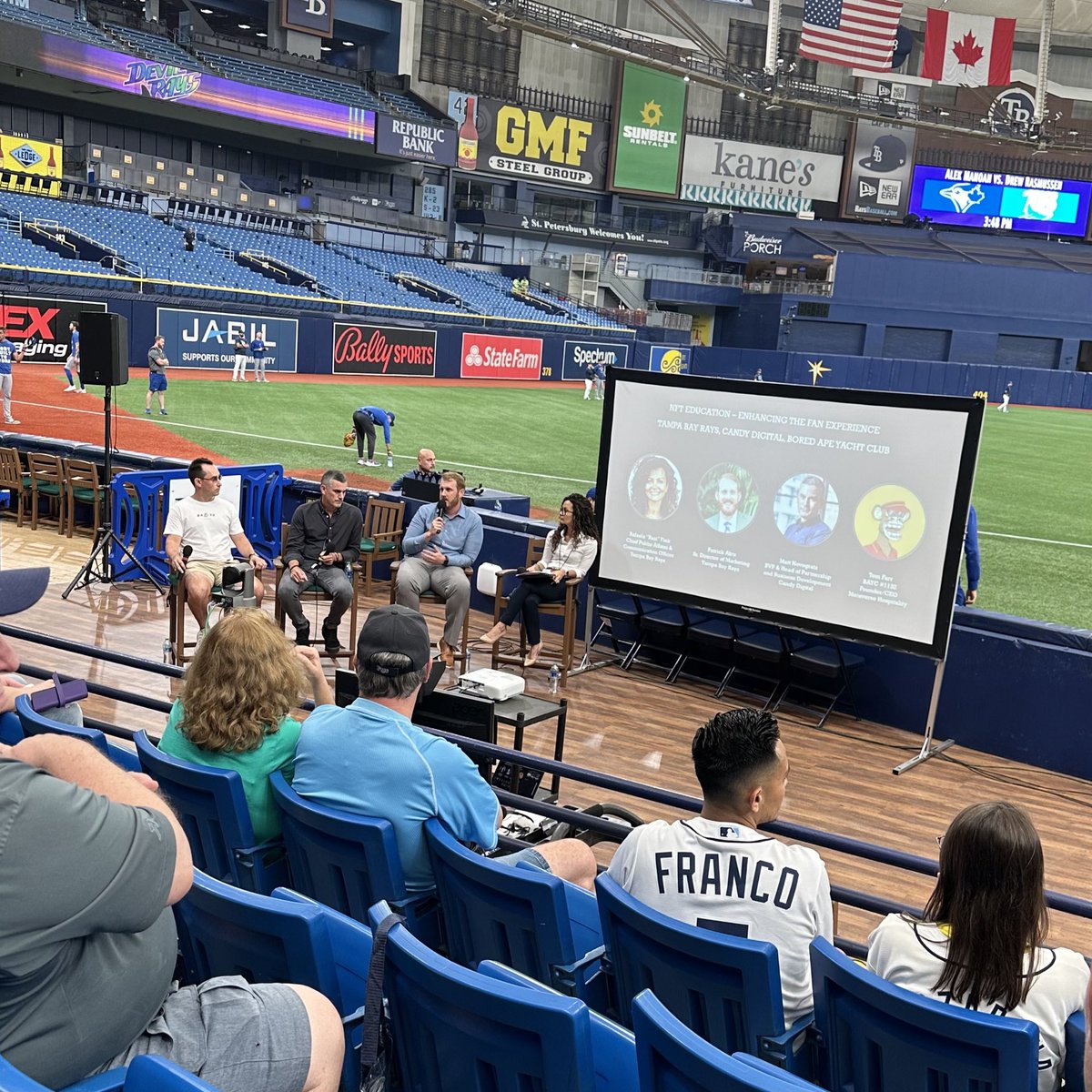 Major props to <a href="/tfarr22/">Tfarr 🍌</a> for being on the <a href="/RaysBaseball/">Tampa Bay Rays</a> NFT panel. One of the MLB teams that understands the importance of Web3 and where it’s heading. #WAGMI 🦍💪