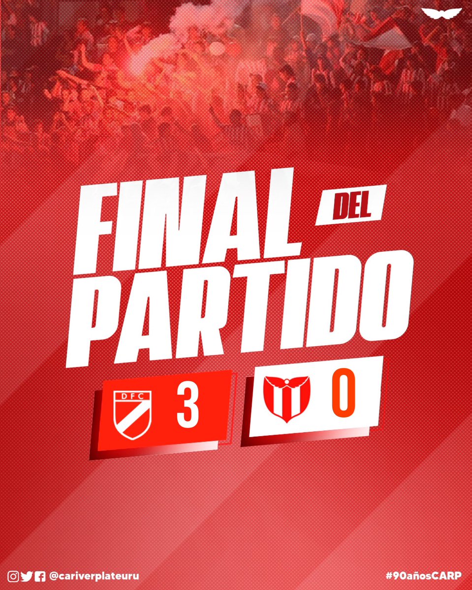 cariverplateuru's tweet photo. ⏹️ Final del partido en el Estadio Jardines del Hipódromo.
Danubio 3 - 0 River Plate
#DANvsRIV | #90añosCARP
#VamosRiver 🔴⚪ https://t.co/eIDBxqcEZ5