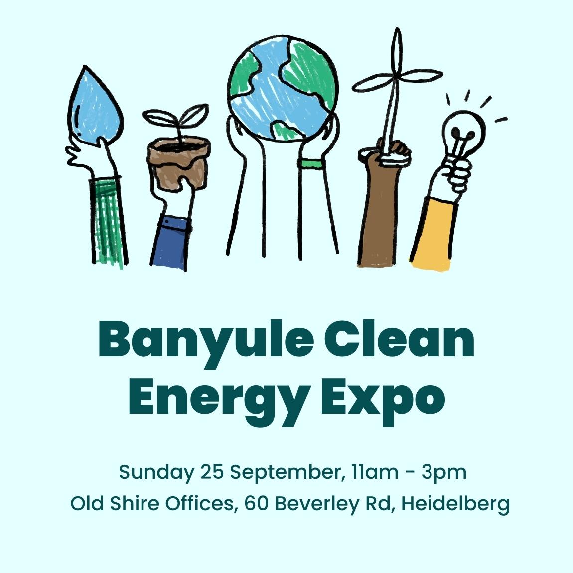 CleanBanyule's tweet image. We look forward to seeing you today at the Banyule Clean Energy Expo! Be sure to stop by our table on the verandah out front and say hello.

When: 11am - 3pm
Where: Old Shire Offices, 60 Beverley Rd, Heidelberg
Parking: Please keep an eye out for our volunteers directing parking