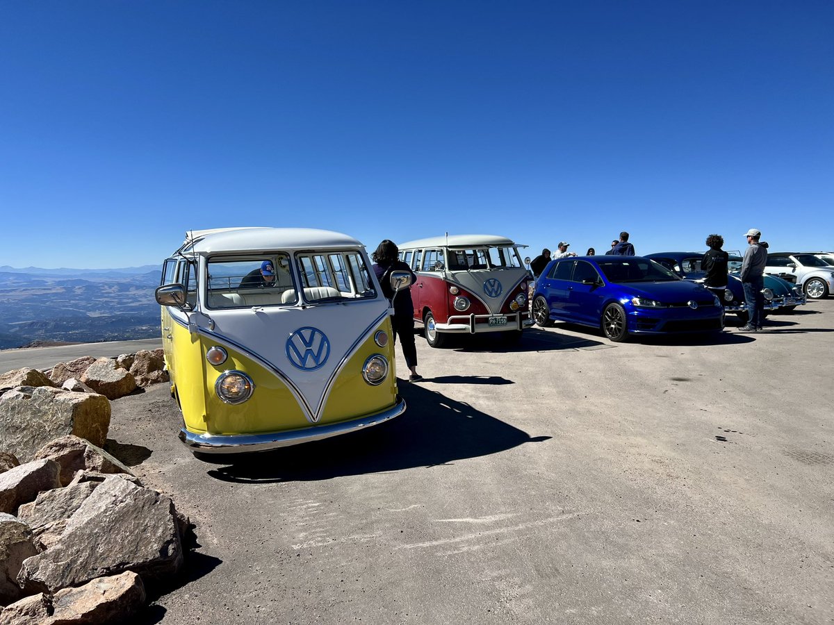 mraible's tweet photo. Drove #HefeTheBus up Pikes Peak with @TrishPhoto today and the local VW community. Such a beautiful day! βοΈ #vwbus #vwec https://t.co/fHij3BWz29