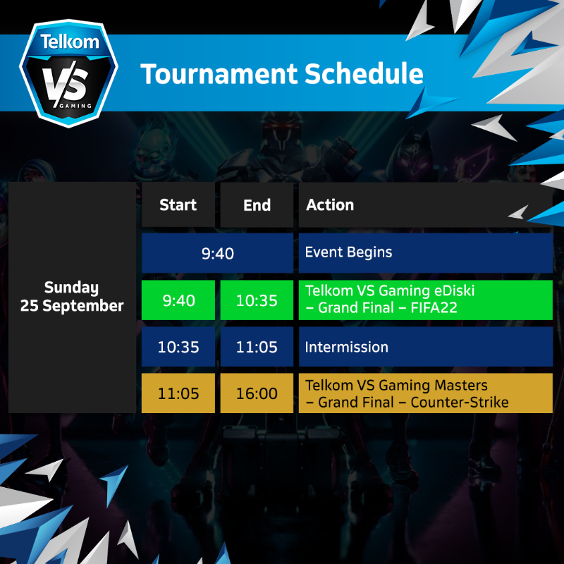 VSGamingWorld's tweet photo. It's the final day here at the 2022 @ComicConAfrica, #VSMasters and #VSeDiski champions will be crowned! 👑 Get ready for sensational battles! ⚔️ ⚽️ #VSComicCon