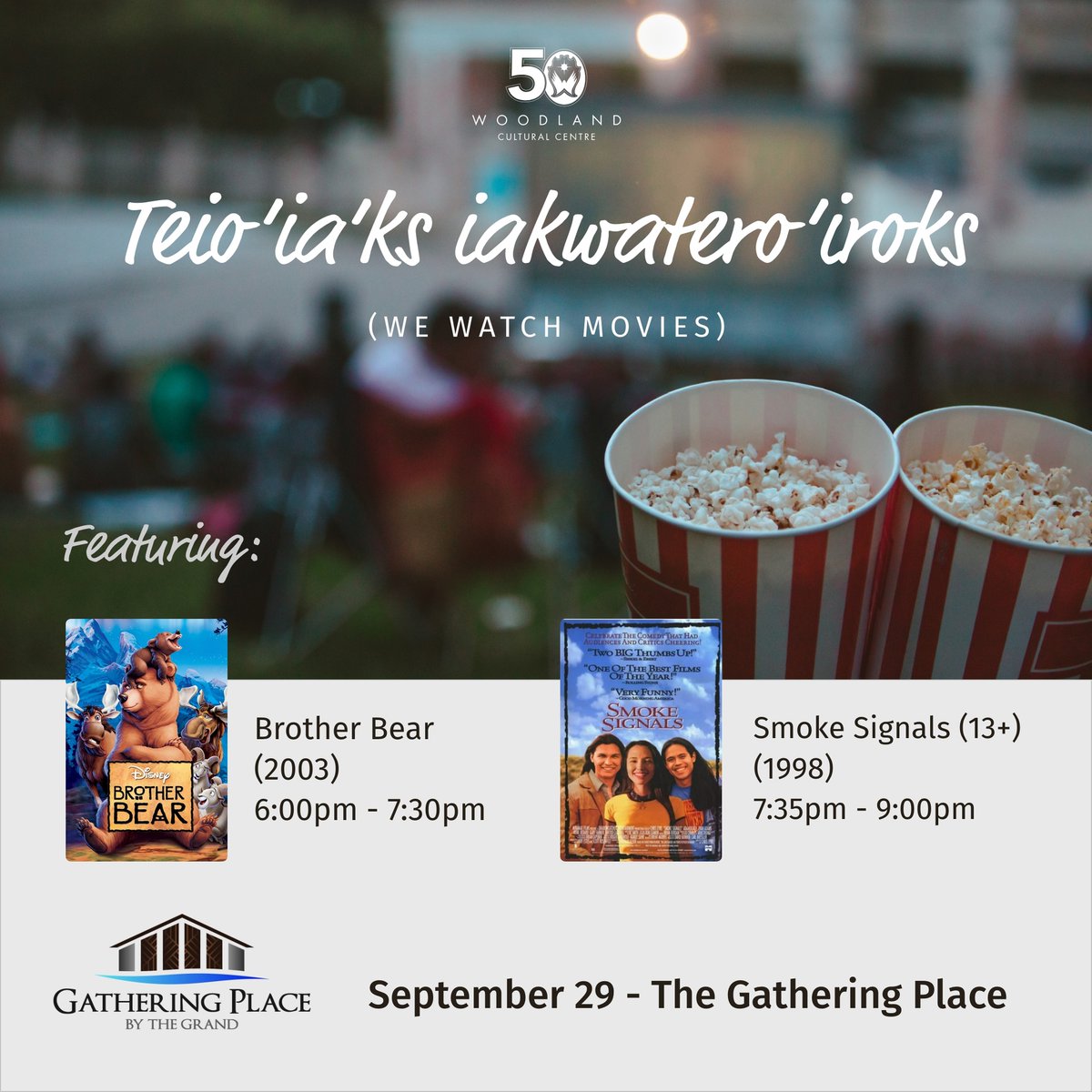 Join us September 29, 2022 at 6pm!

We are pleased to welcome The Woodland Cultural Centre for an exciting fall movie night! 

Raffles and Prizes

Proceeds of the movie night will go towards the Woodland Cultural Centre, creating more events like these in the future. ⁠