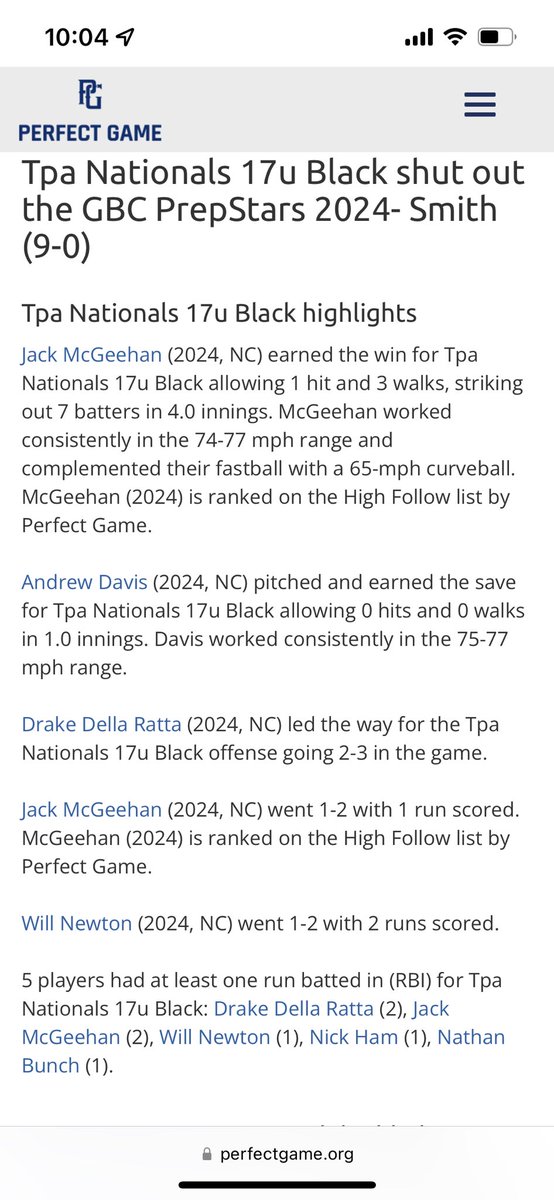 Danny Healey (@dheals1735) on Twitter photo Uncommitted’24 <a href="/Jackmcgeehan26/">Jack McGeehan</a> had a monster day on both sides of the ball in game 1. 4 dominant IP & drove in the first 2 runs of the game w/ a backside laser🔥🔥Big production from <a href="/DellarattaDrake/">Drake DellaRatta</a> & <a href="/willnewton04/">Will Newton</a> helped spark the offense in the 9-0 W <a href="/PG_Coastal/">PG Coastal Scouting</a> <a href="/tpanationals/">TPA Nationals</a> Uncommitted’24 <a href="/Jackmcgeehan26/">Jack McGeehan</a> had a monster day on both sides of the ball in game 1. 4 dominant IP & drove in the first 2 runs of the game w/ a backside laser🔥🔥Big production from <a href="/DellarattaDrake/">Drake DellaRatta</a> & <a href="/willnewton04/">Will Newton</a> helped spark the offense in the 9-0 W <a href="/PG_Coastal/">PG Coastal Scouting</a> <a href="/tpanationals/">TPA Nationals</a>
