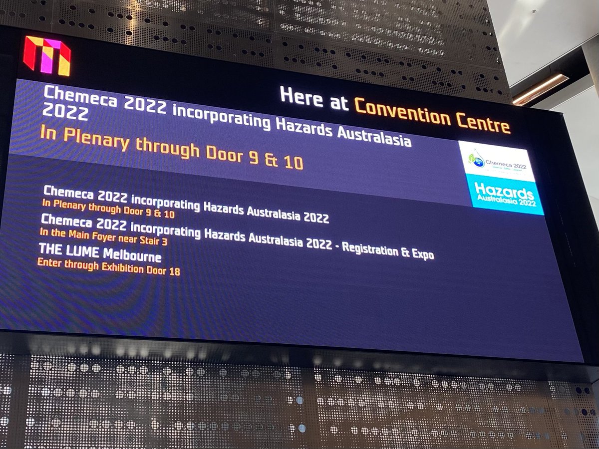SafetyIChemE's tweet photo. Getting underway today in @MCEC #Melbourne #Chemeca and #Hazards #ProcessSafety https://t.co/UrCjsqeEVC