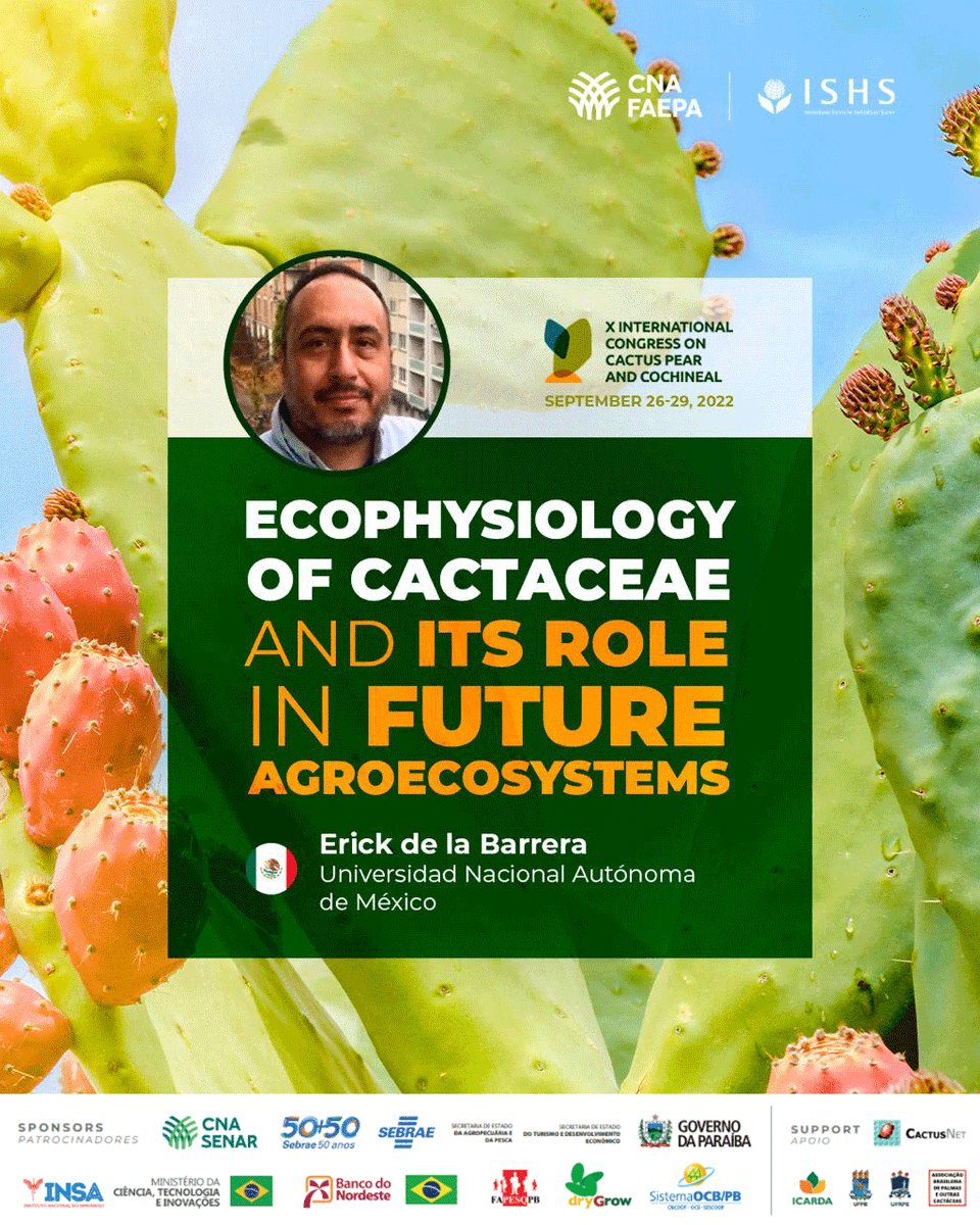 Palestrando sobre a ecofisiologia das cactáceas e seu papel nos agroecossistemas futuros, teremos hoje o palestrante Erick de la Barrera. Você não pode perder!