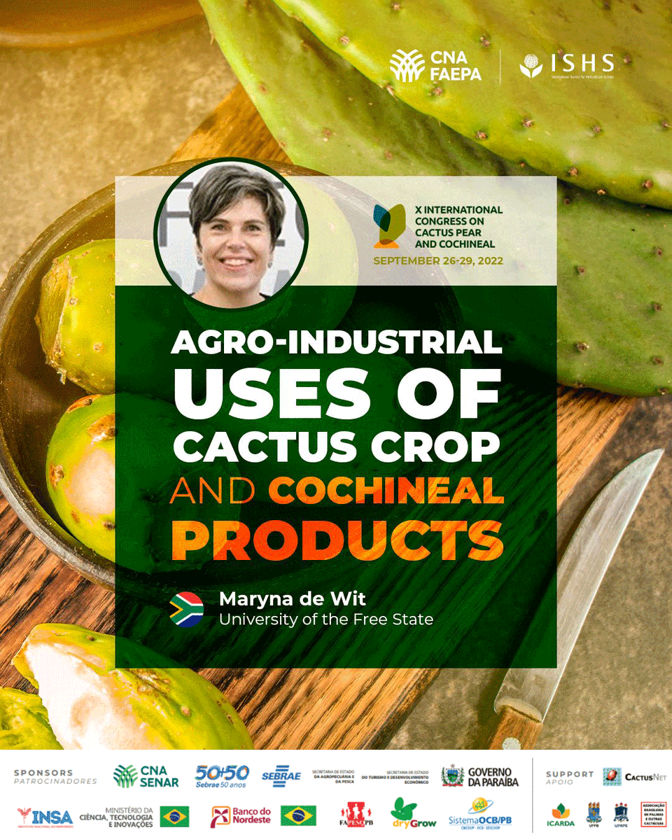 E para iniciar a discussão sobre usos agroindustriais de plantações de cactos e produtos de cochonilha, teremos hoje Maryna de Wit. Vem você também!