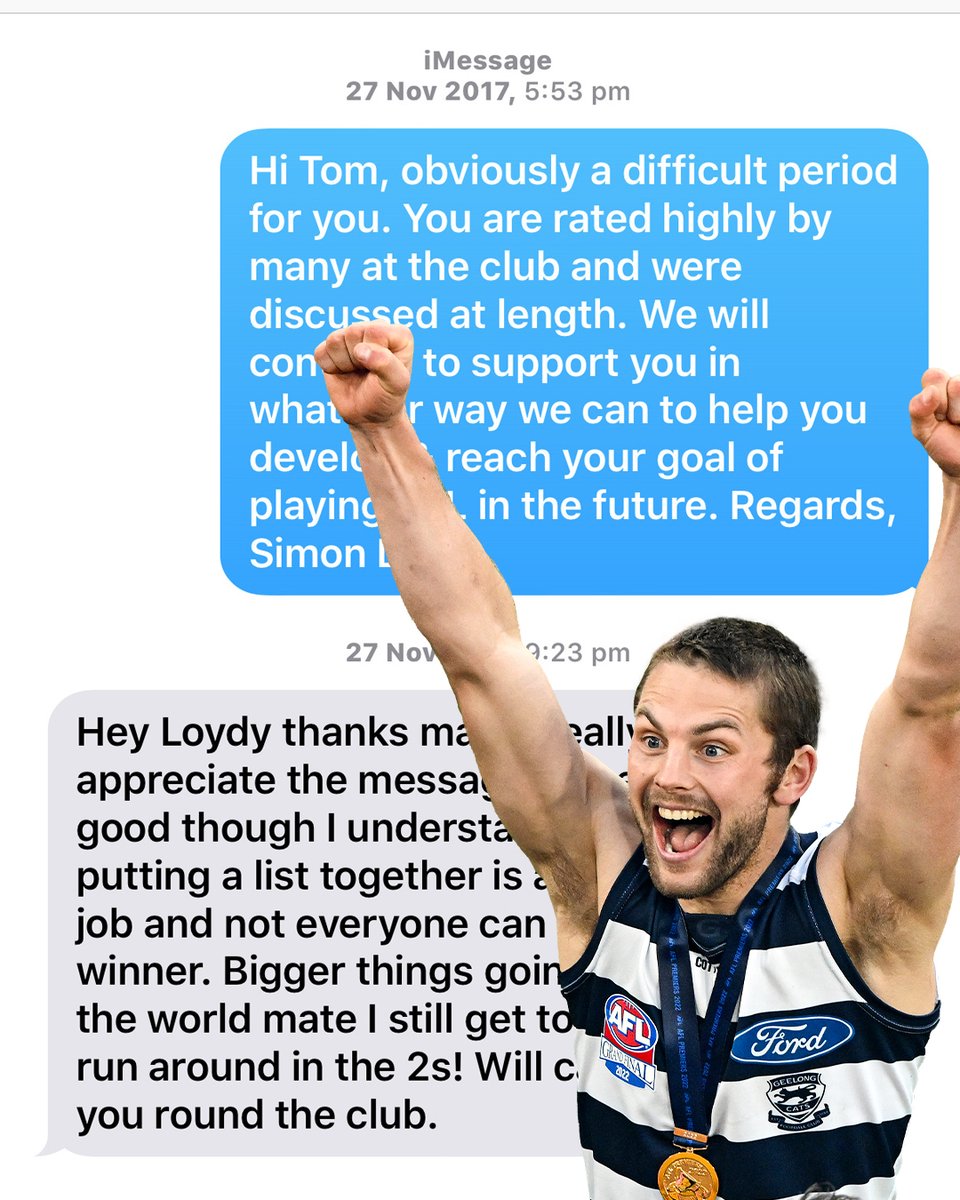 GeelongCats's tweet photo. 1763 days ago, Tom Atkins was told he'd been passed over in another draft 🗓🏅 He's now a premiership player #Untameable https://t.co/lu83ROgIIj