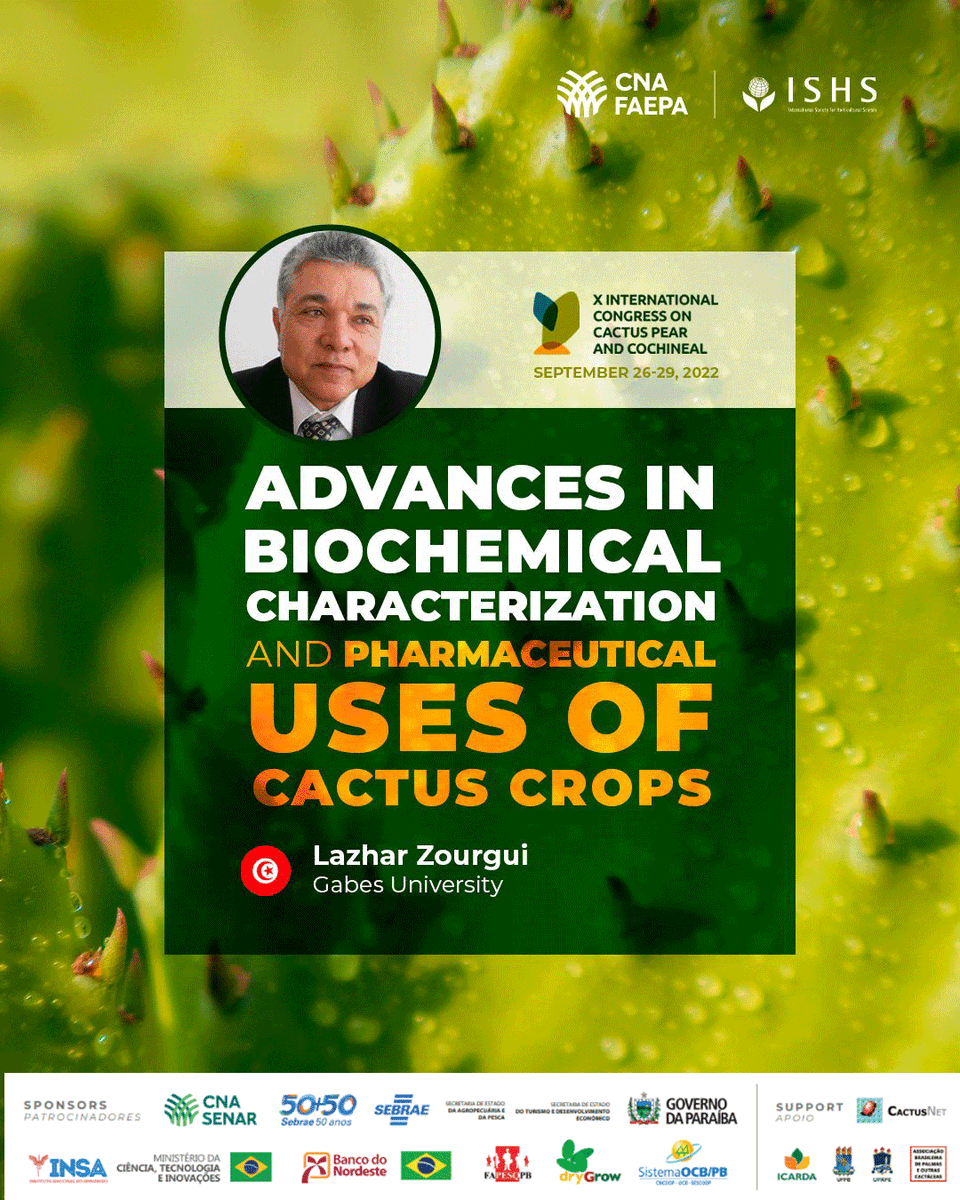 E dentro da sessão sobre avanços na caracterização bioquímica e no uso farmacêutico de cultivos de cactos teremos hoje a contribuição de Lazhar Zourgui. Vem você também!