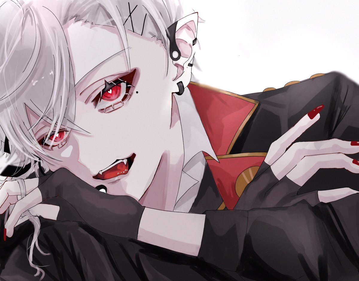 kuzuha (nijisanji) 1boy male focus red eyes gloves mole under eye piercing ear piercing  illustration images