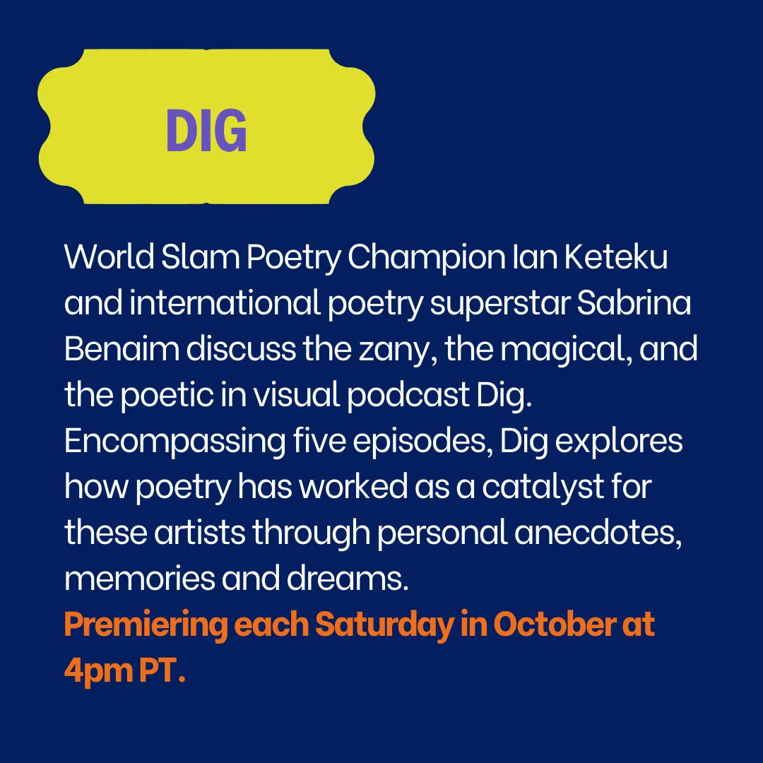 Poetry Lab presents: DIG premiering each Saturday in October at 4pm PST on POETV #spokenword #slampoetry #wordshavepower #poetrylovers #ianketeku #sabrinabenaim #spokenwordartist #poetrycommunity #caffeinetv #POEtv #slampoetryshow #spokenwordpoet #poetrygram