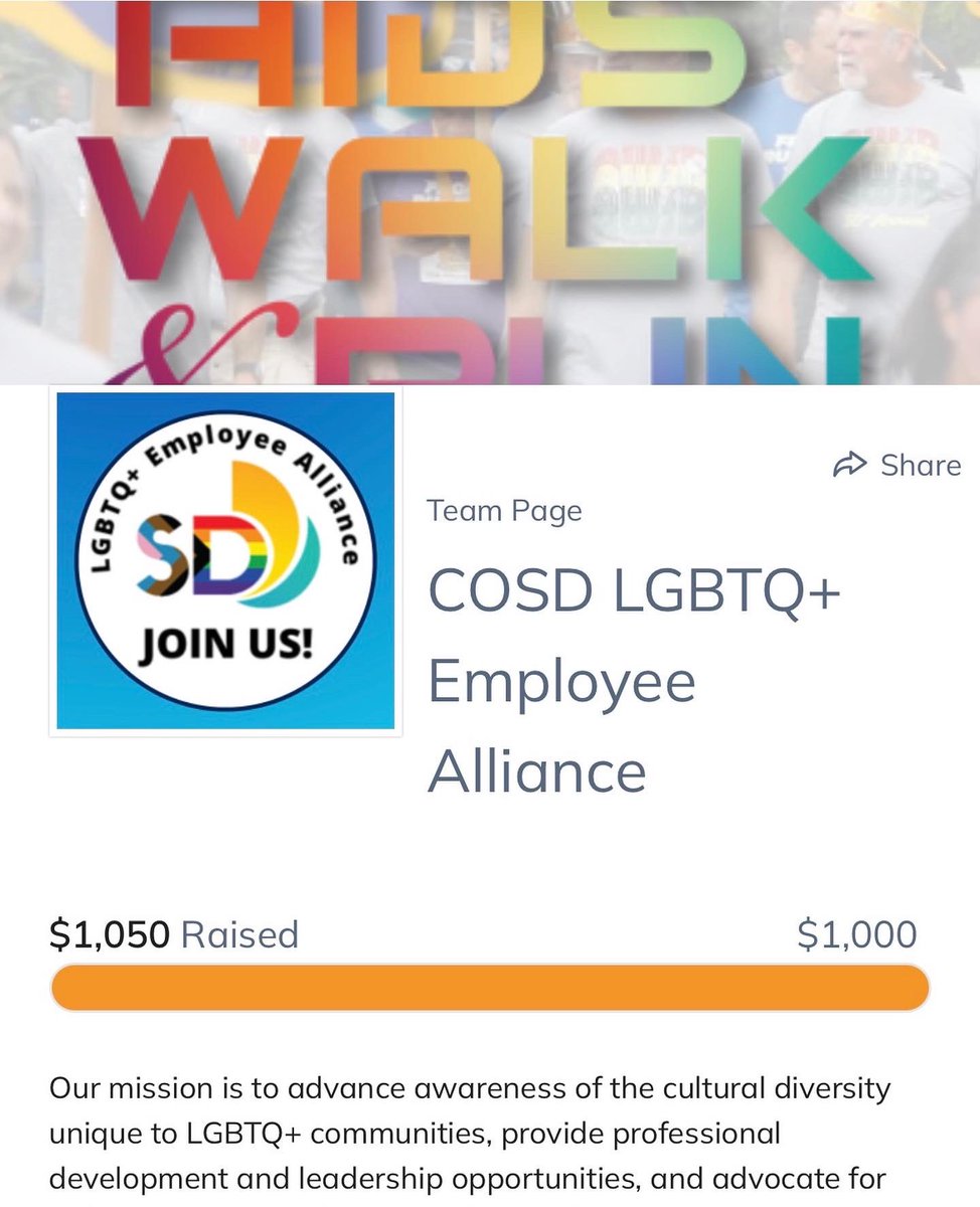 benmmendoza's tweet photo. 🏳️‍🌈 My cold/sinuses prevented me from making AIDS Walk today but… WE DID IT FAM! With the help of so many of you the CoSD LGBTQ+ Employee Alliance reached our $1000 GOAL! I’m so honored that y’all helped us do this. I seriously appreciate each and everyone of YOU! ☺️ https://t.co/NFnKKDSK5W