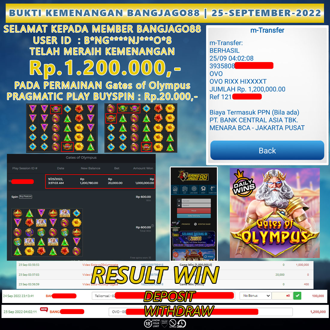 wardajago's tweet photo. SELAMAT KEPADA MEMBER BANGJAGO88 
USER ID  : B*NG***NJ**O*8
TELAH MERAIH KEMENANGAN Rp.1.200.000,-
PADA PERMAINAN Gates of Olympus
PRAGMATIC PLAY BUYSPIN : Rp.20.000,-
#bangjago88 #agenslot #agenslotonline #agenslotonlineterpercaya #situsslotonline #situsagenslotonline #slot88 https://t.co/wggLfU99jK