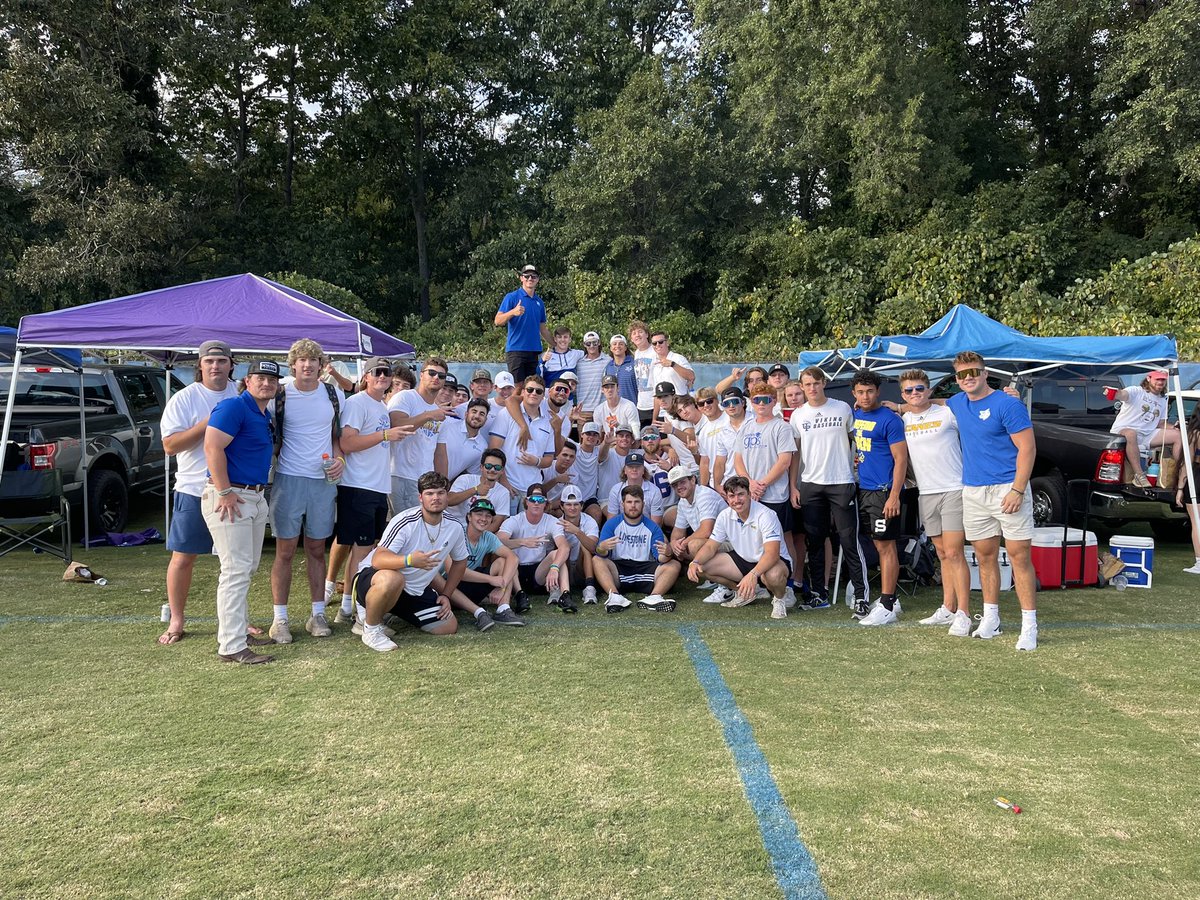 Limestone_BSB's tweet photo. Baseball players tailgating at the first ever on campus home game for @LimestoneFB! Great day to be a Saint! #defendtherock https://t.co/MlEAQVhrlI