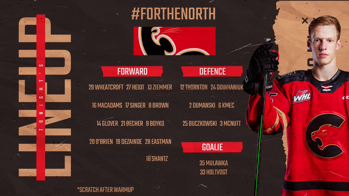 PGCougars's tweet photo. Tonight's lineup vs. Tri-City.

#ForTheNorth • #WHL https://t.co/Q8pI71FZ1K