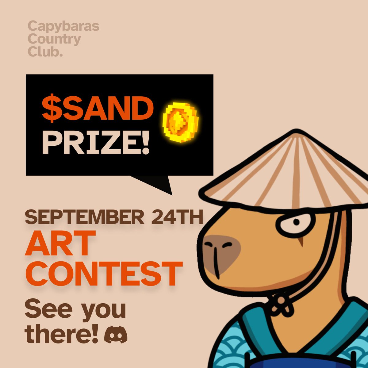 CapybarasCC's tweet photo. Hey, Twitter Gang 🔔

Our Art Contest is here, share your Capy Art with us!

1⃣ Tweet your fanart
2⃣ Mention @CapybarasCC
3⃣ Tag #CapyArtContest #CapybarasCC #CapyCountryClub 

This event will be for our holders! And the winner will get $mSAND 🪙

Ends in 48 hrs ⏰ Good Luck https://t.co/uH0zq0SWTi