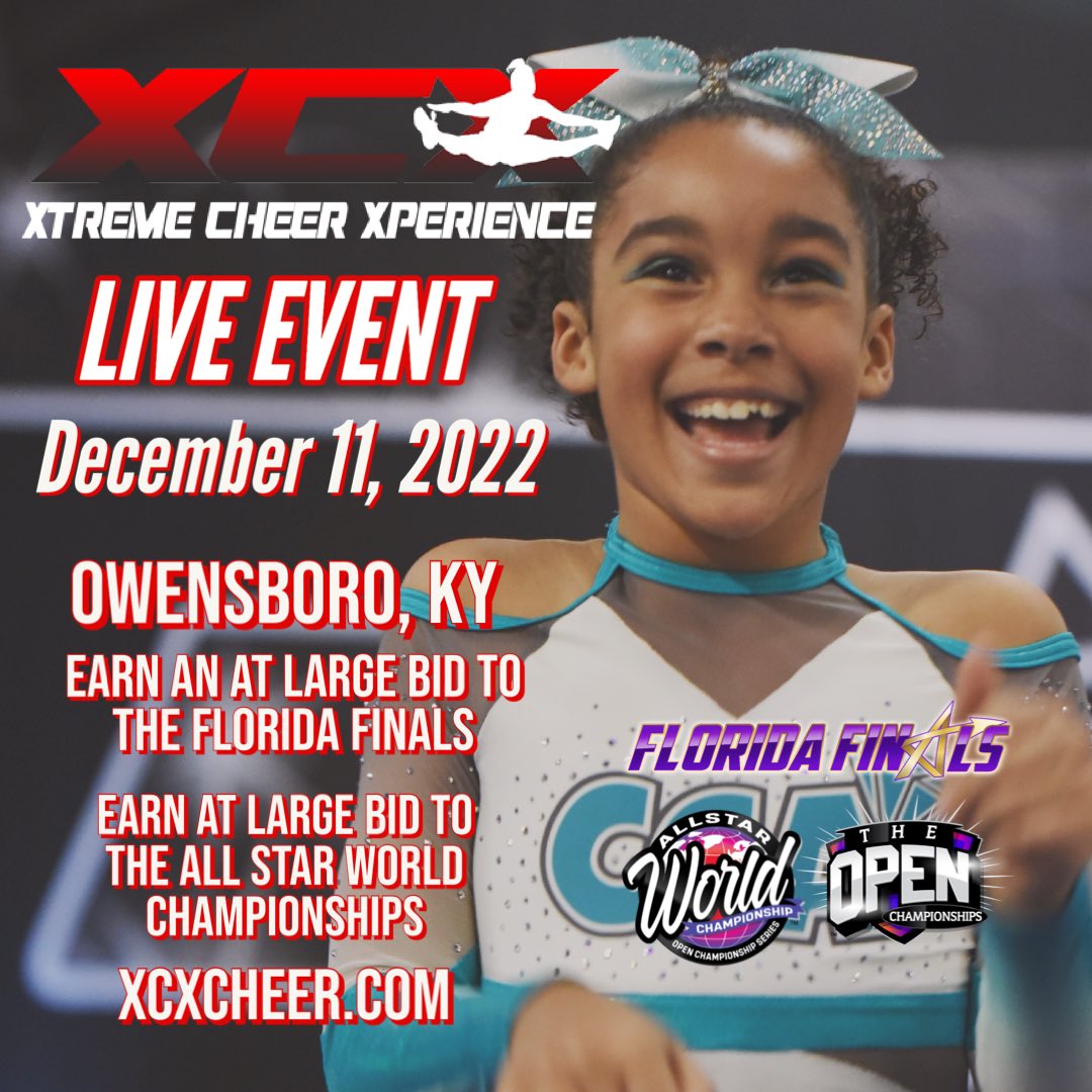 xtremecheer_x's tweet photo. Join XCX December 11th in Owensboro,Ky for this Xtreme Event! 

▫️ Earn an At Large Bid to the Florida Finals 
▫️ Earn an At Large Bid to the All Star World Championships. 

Learn more &amp; Register now ✨
https://t.co/J40jJaiPXE https://t.co/YsZAAfjC40