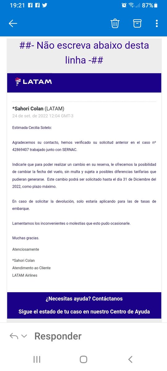 rufsofia's tweet photo. @LATAM_CHI @SERNAC que clase de respuesta después de 15 y me dicen lo mismo que tengo que pagar cargo adicional por los pasaj a isla de Pascua de un vuelo que ellos cancelaron éxigo respuesta https://t.co/RUEH4DYLol