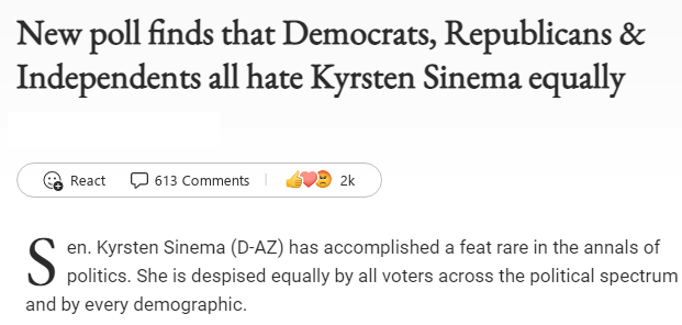 DiverseGenre's tweet photo. Sinema - The most hated Democrat in the Senate is trending... O dear Lord - what has she done now? https://t.co/xSrJOjICGj