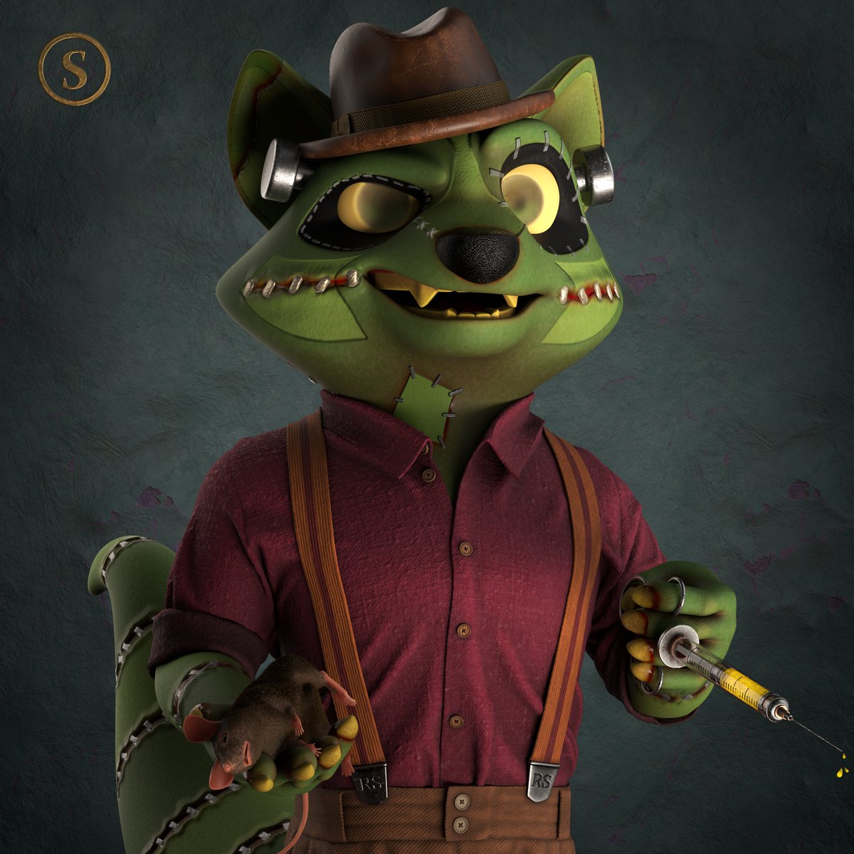 Say hello to our friend, Frank, with his exotic "Simulacrum" Skin/Genus 😲 Frank has one of his (sleeping?) pets in his right hand and a syringe in his left 🥼 I wonder what happened here..

Win 1x10 WL 🦝
1. Follow <a href="/RaccoonSyndicat/">Raccoon Syndicate</a>
2. Like+Retweet
3. Join discord.gg/j5ZW5uDBx3