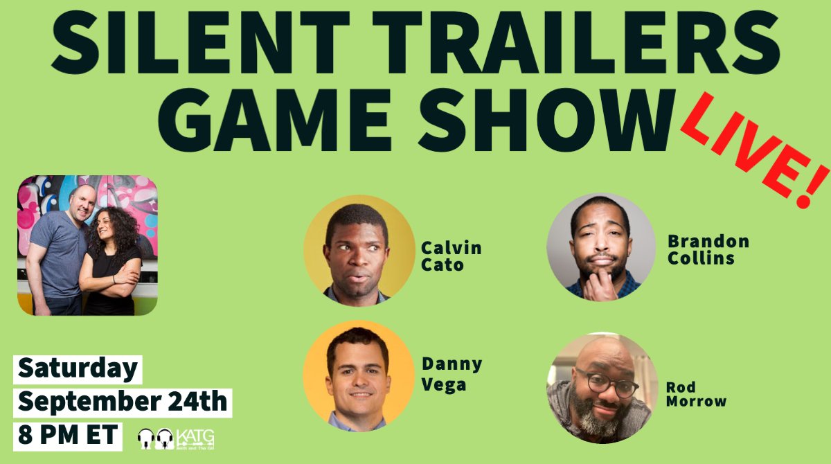 keithandthegirl's tweet photo. Silent Trailers Live!
Tonight September 24 at 8pm ET
https://t.co/kAOBo0txoJ
Guest
Calvin Cato @CatoCalvin
Brandon Collins @americancollins
Danny Vega @holyduck
Rod Morrow @rodimusprime
#KATG #KeithandTheGirl #SilentTrailers #CalvinCato #BrandonCollins #DannyVega #RodMorrow https://t.co/CRZzMsSURu