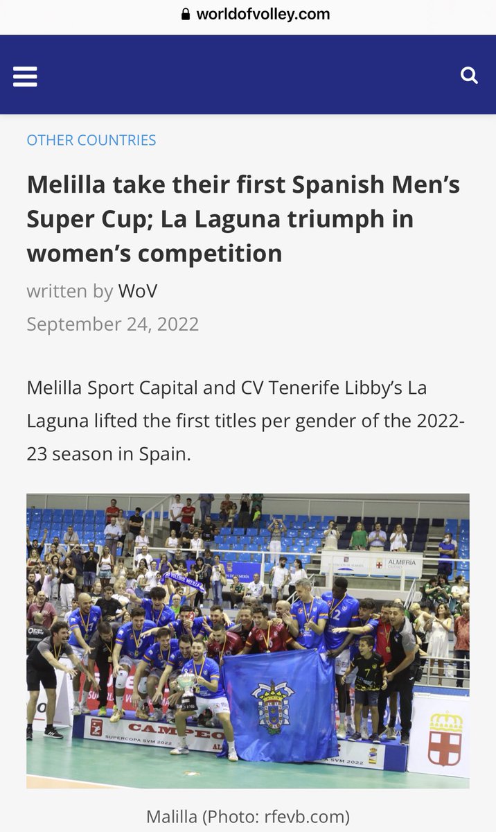 cvmelilla's tweet photo. #Melilla y el @cvmelilla @MSC__Oficial son noticia nacional e internacional tras conseguir la Supercopa de España 2️⃣0️⃣2️⃣2️⃣
#volleyball #SupercopaVB #SupercopaIberdrola #pallavolo #siatkówka #voleibol #vôlei #voleybol #odbojka #volejbal #volleybal #волейбол #排球 #バレーボール https://t.co/rOvLaQg4Dn