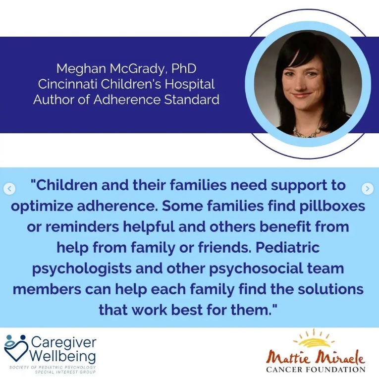 Access to support for medication adherence can be critical for children who have a hard time with tasks like swallowing pills. Supporting adherence is a Standard of Care in childhood cancer.
mattiemiracle.com/standards

#childhoodcancerawareness #mentalhealthawareness #thisispedpsych