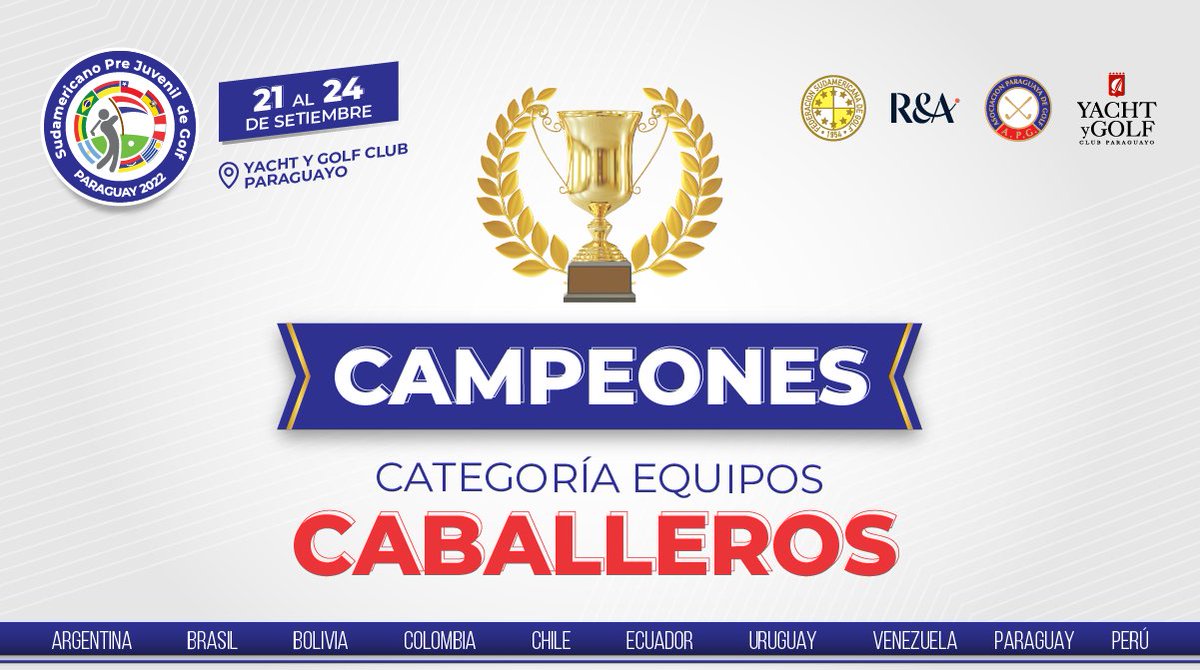 apgolfoficial's tweet photo. #Campeones 🇵🇾🥇| Muchas felicidades al equipo de los paraguayos, Franco Fernández, Ezequiel Cabrera y Alejandro Echague quienes se consolidan como campeones en la categoría de equipos caballeros en el Campeonato Sudamericano Pre Juvenil de Golf 2022 ⛳🏌️‍♂️ https://t.co/5uFhxOkZ7P