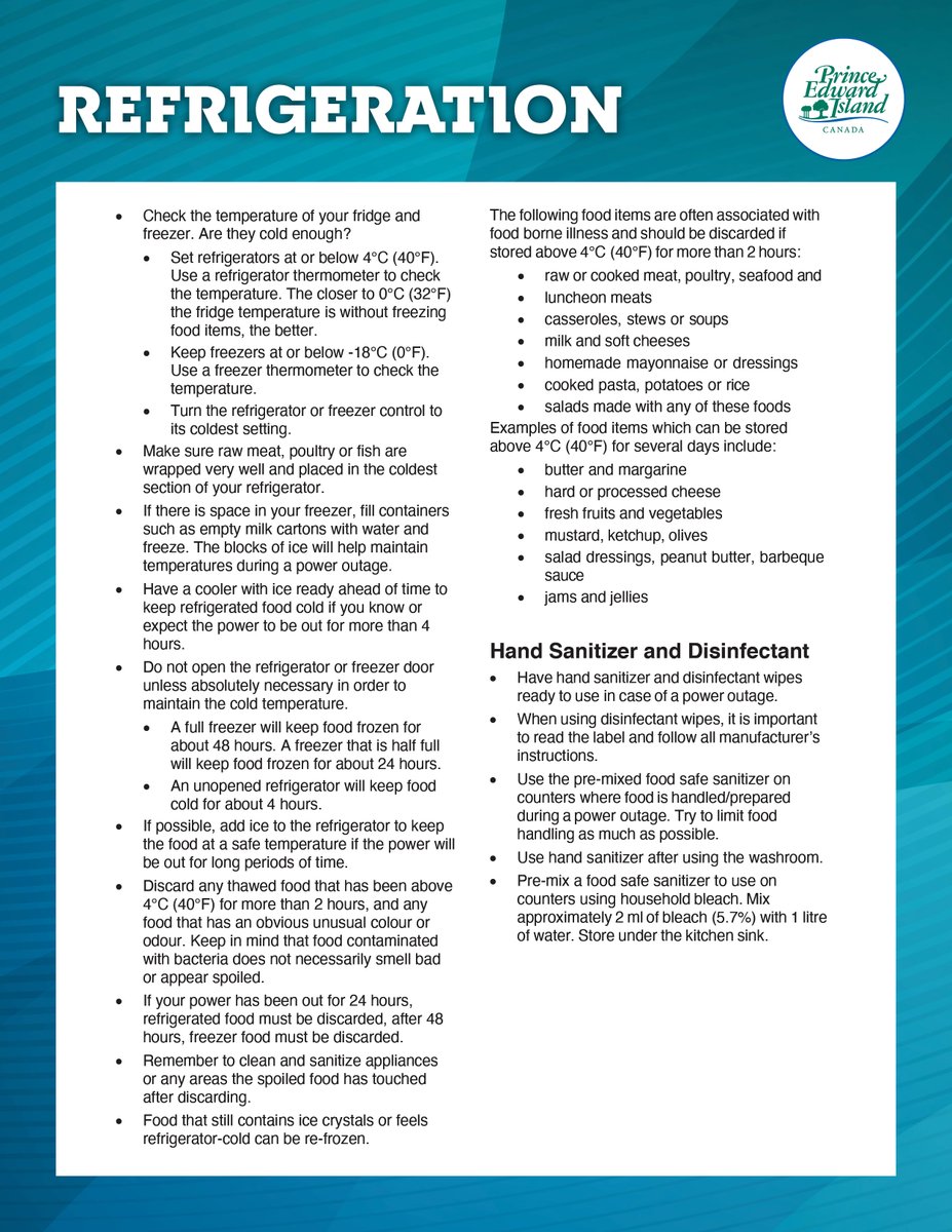 InfoPEI's tweet photo. ⚠️ Food Safety ⚠️
Check out these tips on Food Safety During Power Outages and remember to screen shot the photo in the event that power and network issues continue! https://t.co/nCDfP0k6Ez