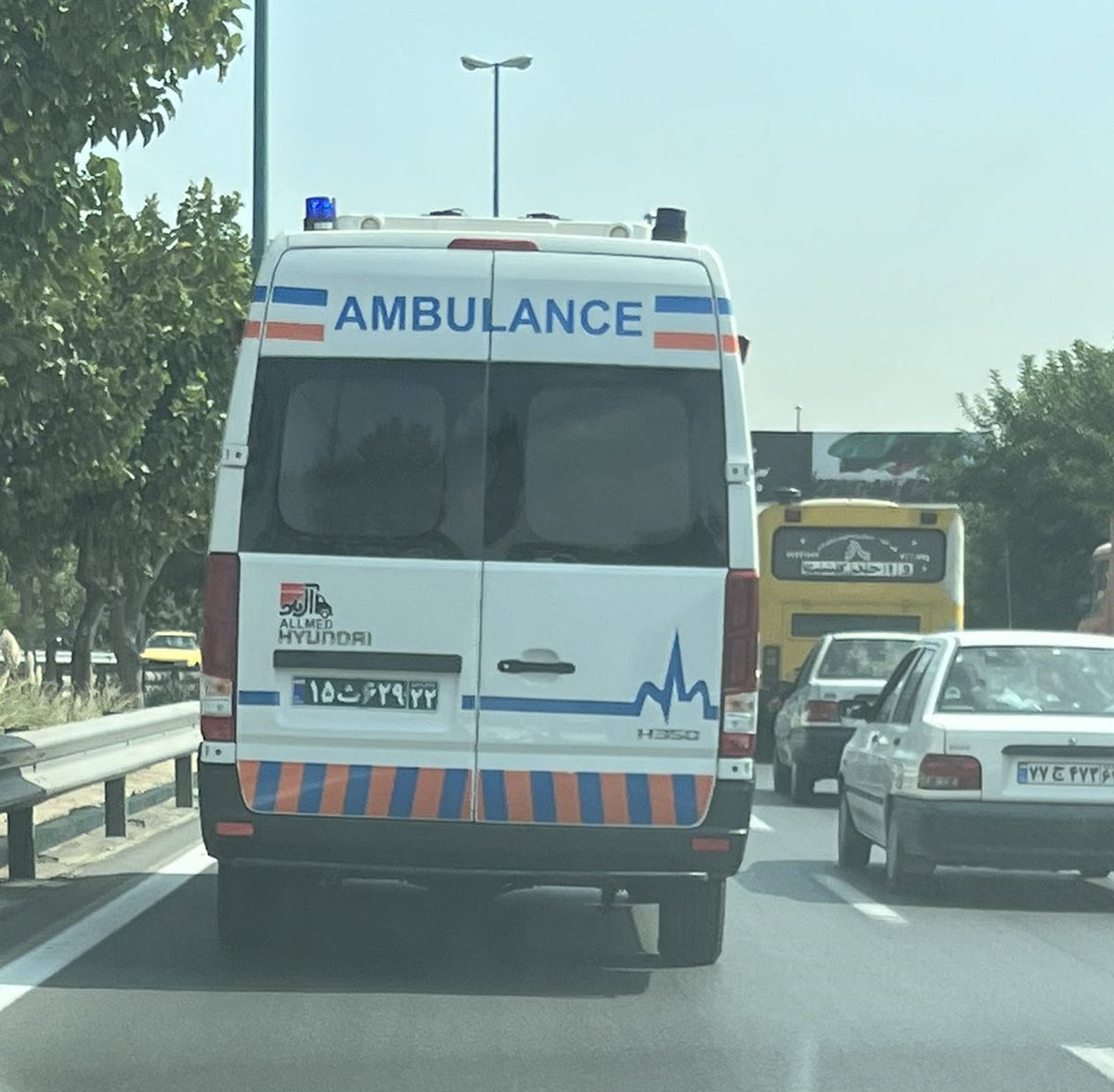 SKordasti's tweet photo. The Islamic Republic uses ambulances for transporting police forces to crack down on demonstrations in #Iran. This is immoral, against international laws and puts the lives of actual patients in danger. Stop these criminals!  #مهسا_امینی #OpIran #IranProtests https://t.co/59QTJ4PUX1
