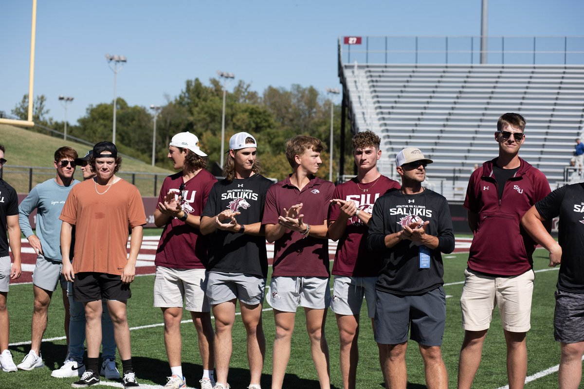 Dawgs get their time during today's football game, honored for their 2022 MVC Championship title! Let's run it back #Salukis