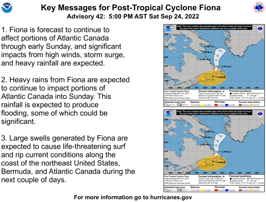 AnthonyDuarte03's tweet photo. 5 PM AST advisory-
#Fiona has weakened to a post-tropical-storm force cyclone over #AtlanticCanada. Hurricane and tropical storm warnings have been discontinued for Atlantic Canada. This is the LAST advisory from the NHC on Fiona. https://t.co/tks2KguUa7