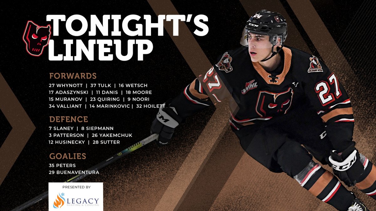 WHLHitmen's tweet photo. Tonight's lineup presented by @LegacyHCyeg 🔥
#GoHitmenGo | #CGYvsSC https://t.co/Eycx4sIp65