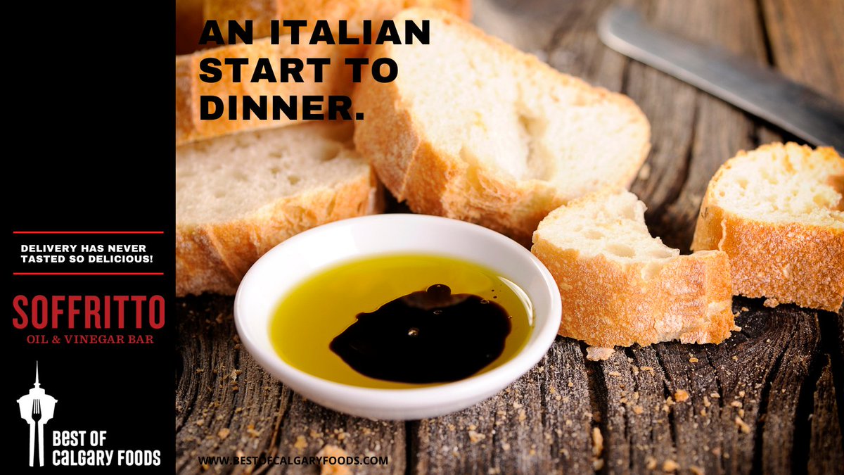 Kick off your Italian Dinner the right way with Soffritto's premium selection of oil and vinegar. There's something so delicious about dipping fresh bread in quality olive oil and balsamic!

Available for delivery through Best of Calgary Foods.

Shop at bestofcalgaryfoods.com