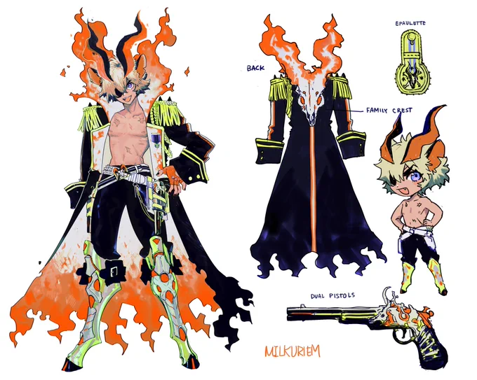Agni is probably the coolest OC I've ever made  hes got impeccable aim and loves to tinker with machinery! Hes also a headstrong himbo  and loves his homies  